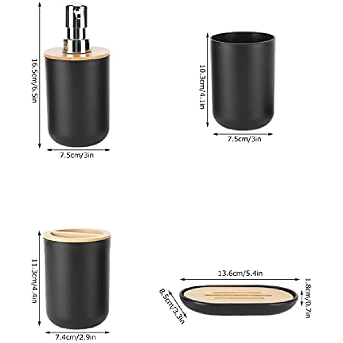 Accessori da Bagno in bambù Impermeabili 4 Pezzi, tra Cui Vassoio di Sapone, portaspazzolino/dentifricio, Tazza spazzolino da Denti,C