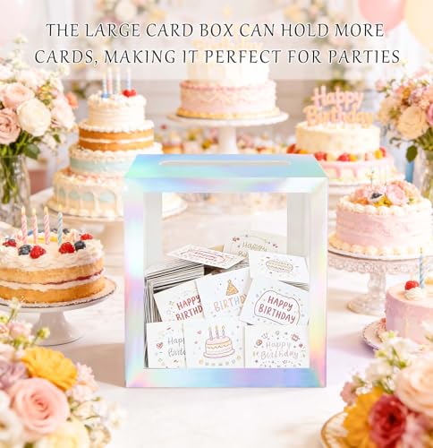 Image of SietDESEO Iridescent Card Box for Party with Clear Window Large Gift Card Box Holder for Wedding Reception Birthday Graduation Baby Shower Raffle Ticket Box