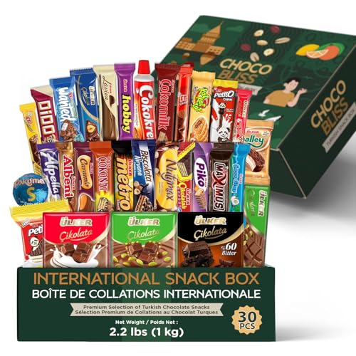 Eastanbul International Snack Box, 30 Chocolate Assortment Bars, Turkish Exotic Snacks, Assorted Candy Variety Pack of Foreign Snacks Exotic Candy Box of Assorted Chocolate