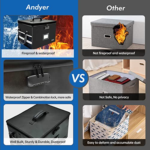 Andyer File Box With Lock, Fireproof Document Box With 10 Tab&Inserts, Collapsible File Storage Organizer Box With Handle, Portable Document Organizer File Cabinets For Home Office For Hanging Letter/Legal Folder #TOP3