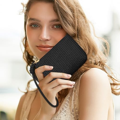 LJCZKA Straw Coin Purse for Women Small Straw Purse Zipper Clutch Wristlet Coin Wallet Bohemian Summer Beach Mini Pouch Bag (Black)2