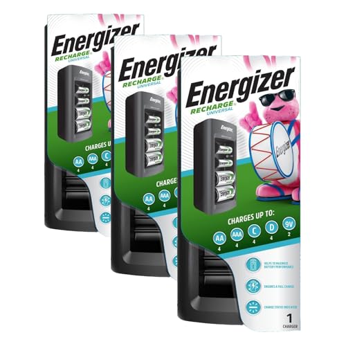 Image of Energizer Recharge Universal Charger for NiMH Rechargeable AA, AAA, C, D, and 9V Batteries, 1 Count (Pack of 3)