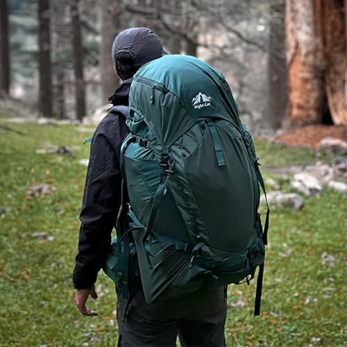 Image of Night Cat Internal-frame Hiking Backpack: 100L Large Camping Backpack for Men Women Traveling Waterproof Rain Cover Green