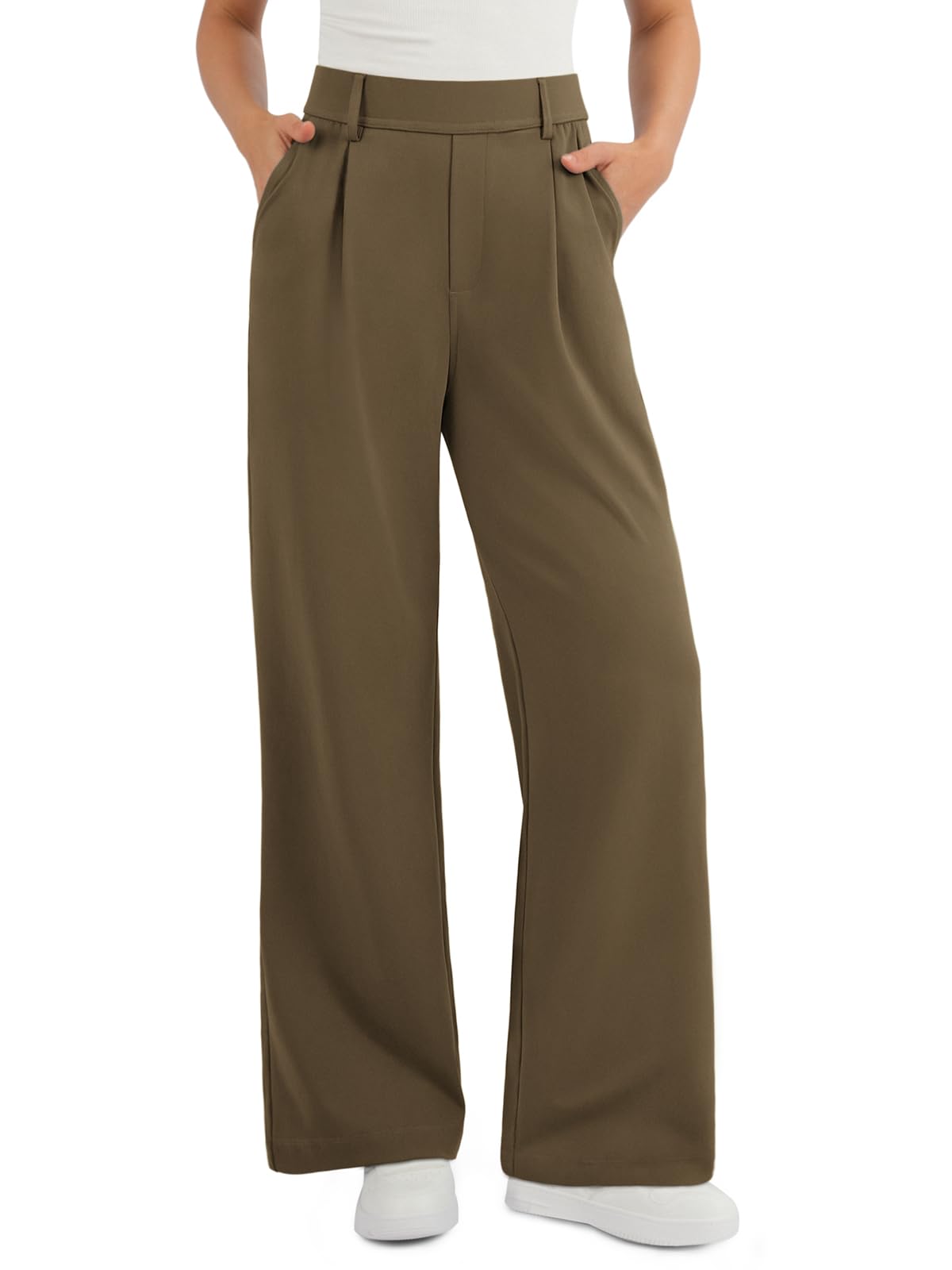 ATHMILE Womens Dress Pants Wide Leg Pull On Stretchy Work Pants Women High Waisted Business Casual Trousers with