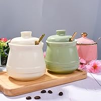 Vista 7 de Azucarero con tapa y cuchara, tazón de azúcar de cerámica, contenedor de azúcar multifunción para especias, tarro de sal, condimentos, tarro
