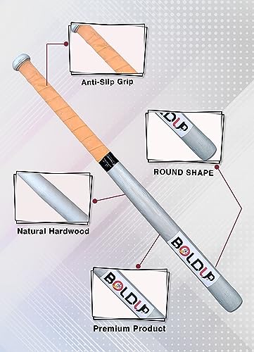 Image of Wooden Baseball Bat - 32 Inch Solid Hardwood Stick for Self Defense & Home Safety - Heavy Duty Combo of 2 (Black+Silver)