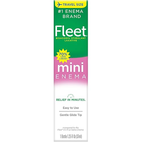 Fleet Enema, Mini Bisacodyl Enema, Stimulant Laxative for Constipation Relief for Adults and Children Ages 12+, Travel Size 1.25 Fl Oz