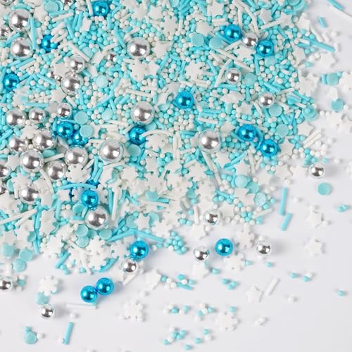 Décors Sucrés Noël 130 g - Flocons, Perles Rouges, Vertes & Blanches, Sucres d’Orge - Décorations en Sucre pour Gâteaux, Bûches, Cupcakes