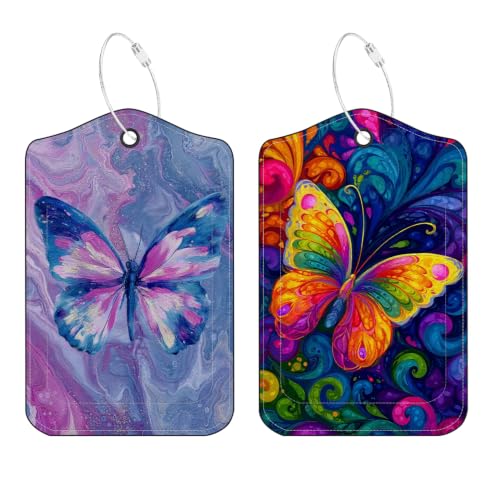 Image of Butterfly Luggage Tags 2 Pack, PU Leather Privacy Flap