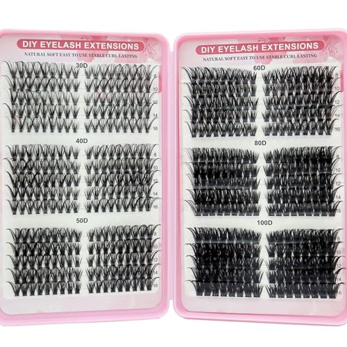 KEYRI 540 Piezas Pestañas Postizas 30-40-50-60-80-100D Fluffy Russian Eyelashes Extensions Curl Lash Lift Kit Pestañas Pelo a Pelo Cluster Lashes Kit para Principiantes Niñas y Mujeres (8-16mm Mix)
