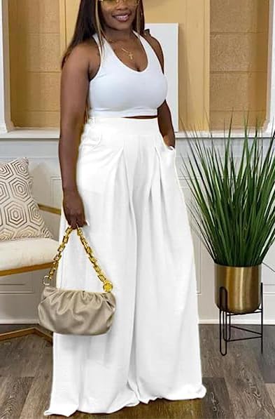 Casual Plus Size Wide Leg Palazzo Pants for Women Lounge High Waist Skirt Pants with Pockets Elastic Waistband2