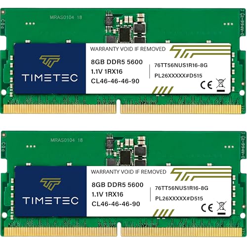 Image of Timetec 16GB KIT(2x8GB) DDR5 5600MHz PC5-44800 Unbuffered Non-ECC 1.1V CL46 1Rx16 Single Rank 262Pin SODIMM Laptop Memory RAM Module Upgrade