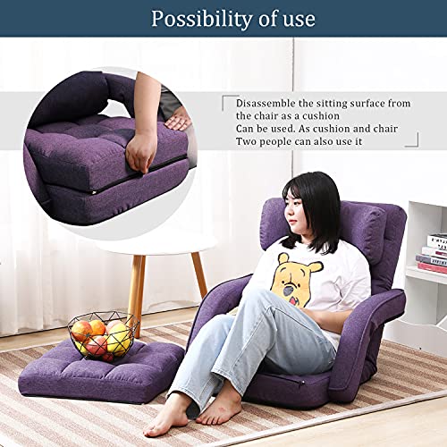Floguor Floor Chair, Chaise Lounge Indoor, 42-Position Adjustable Folding Lazy Sofa With Armrests And A Pillow Padded Gaming Chairs For Living Room, Bedroom Factory Price (Purple) 8803Pu #TOP4