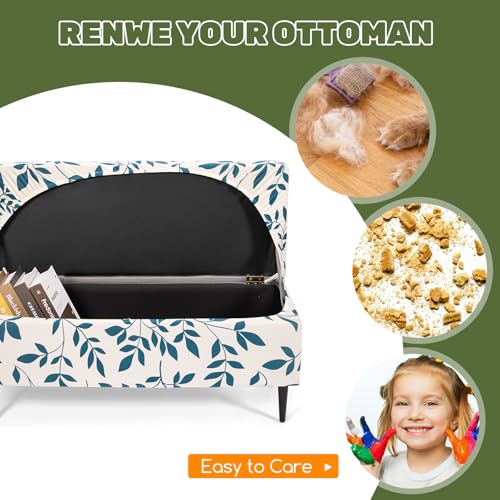 Image of FUANGUI Ottoman Cover Stretch Storage Ottoman Bench Slipcover Printed Folding Storage Bench Ottoman Cover Footrest Stool Slipcover Footstool Protector Cover with Elastic Bottom,Medium,81