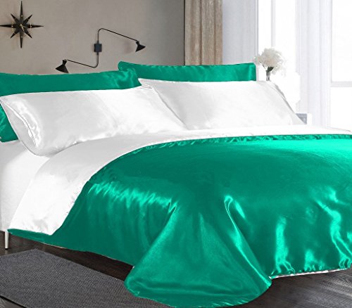 Sona Bedding Solutions Full/Queen Size Satin 3-PCs Reversible Duvet Set Color Green/White