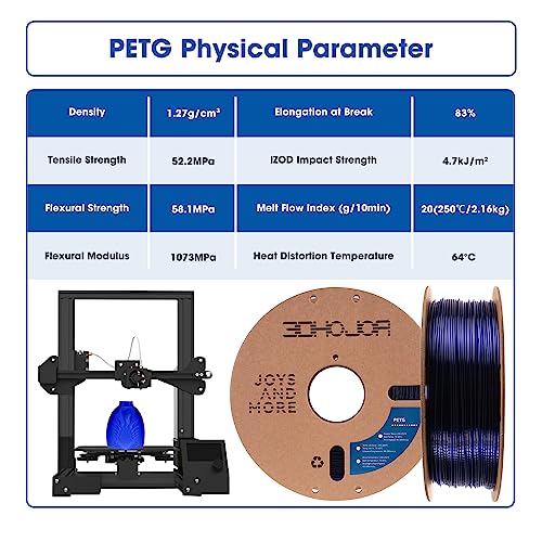 Image of 3DHoJor PETG Filament 1.75mm, PETG 3D Printing Filament, 2.2 LBS (1KG) Cardboard Spool, Fit Most FDM 3D Printer,Blue