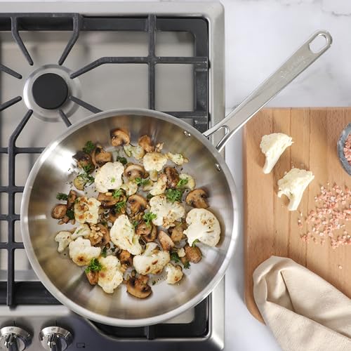 Image of Sur La Table Kitchen Essentials Chef's Deck 11-Inch Large Stainless Steel Frying Pan - Induction Ready Skillet with Tri-Ply Base, Polished Finish & Hollow Stay-Cool Handle