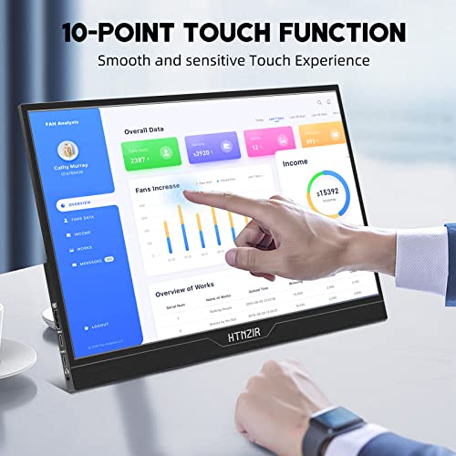 15,6 Zoll Tragbarer Monitor Touchscreen,FHD Display 1920x1080 Laptop Monitor USBC HDMI IPS Display Kickstand &Lautsprecher,HDR Plug&Play Externer Monitor für Laptop PC Telefon Mac Xbox PS5/PS4 Switch – Bild 5