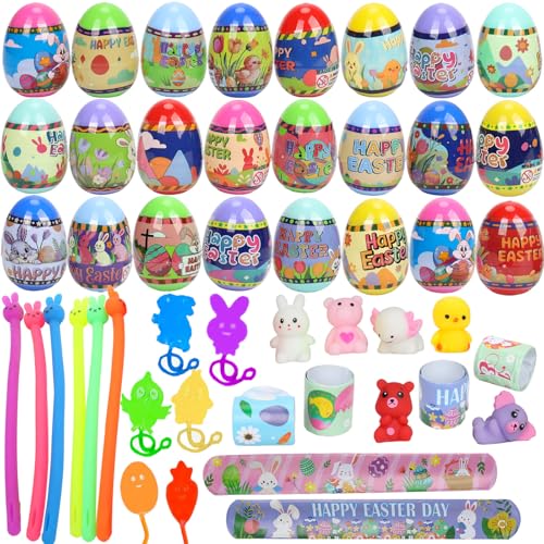 VOMAOK 24 Pack Pre-Filled Easter Eggs for Kids, Easter Eggs with Toy Inside for Easter Basket Stuffers,Party Favors,Egg Hunts