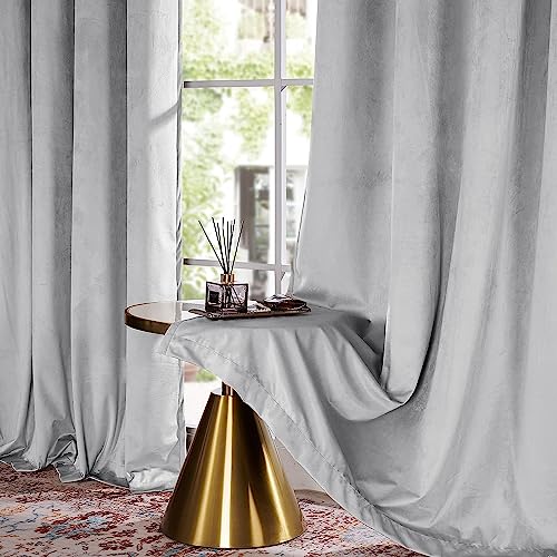 Image of Amazon Brand - Solimo Velvet Curtain Set of 1 (52x48 Inch) Plain Door & Window Curtains for Living Room & Bedroom |75% Light Blocking, Eyelet Curtains for Home Decor in Silver Color (4 feet x 4 feet)