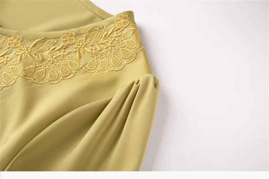 Camisa bordada para mujer, cuello redondo, manga larga, para oficina, trabajo