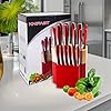 Knife Set With Block, KNIFAST Full Tang 17-Pieces Kitchen Knife Set With Block Wooden German Stainless Steel Cutlery With Knife Sharpener & 6 Steak Knives (Red)