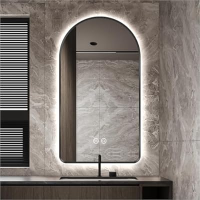 SIEANE 40" H x 24" W Black Arched LED Bathroom Mirror, Backlit Vanity Mirror with Lights, Wall Mounted Lighted Mirror, Dimmable 3-Color Shatter-Proof Arch Smart Mirror, UL-Listed, CRI 90+