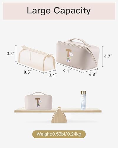 Miniatura 5 de Vlando Bolsa de cosméticos de viaje - Bolsa de maquillaje, bolsa de cosméticos impermeable de cuero PU, 02-Blanco-T, Moda