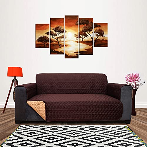 Image of Lithara 3 Layers Soft Quilted Reversible Sofa Cover 2 Seater with Pockets | Dust Protective Quilted Fabric Sofa Seat Cover Coffee & Beige