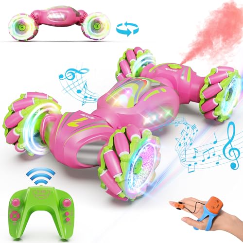 Image of Nicella Remote Control Car, Pink RC Cars for Girls, Gesture Stunt with Light & Music, 4WD, 360 Rotating, 2.4Ghz Remote Control Car Toys, Birthday Gift for Kids Age 6+ (Grey) (Pink)