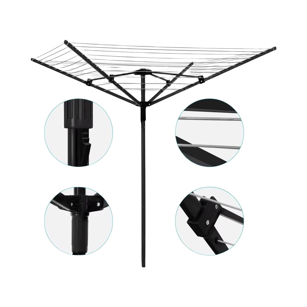 Wäschespinne – Outdoor-Garten-Wäschetrockner – Robuster, Faltbarer Wäscheständer – 50 m Wäscheleine – Witterungsbeständig