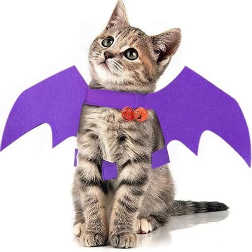 Halloween Pet Cat Bat Wings – Adorable Felt Costume Accessory for Kitty, Pet Dog Cosplay Costume Accessory, Puppy and Cat Dress Up Supplies Halloween Party Decoration (Purple, Large)
