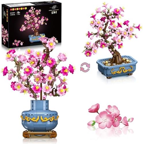 HOGOKIDS Blumen Kirschblüten-Bonsai Bauset 2 in 1 Bonsai-Baum für 8-12Jahre | künstliche botanische Bausteine 775 Teile, Heimdekoration Ausstellung Kirschenbasteln Blume Bauspielze