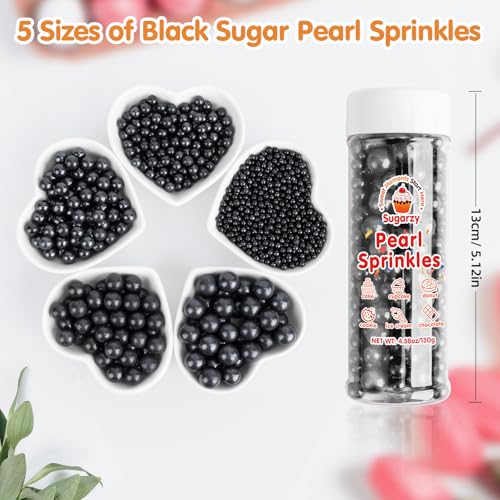 Image of Black Pearls Sprinkles,Edible Pearl Sugar Sprinkle for Cake Decorating,130g Mix Size,Baking Cake Decorations Candy,Cupcake Toppers,Cookie Decorating Donuts Ice Cream Toppings,Wedding Holiday Birthday Party Supplies