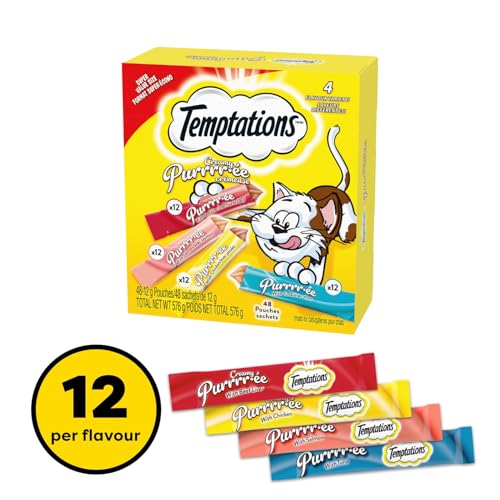 Temptations Creamy Puree Adult Lickable Cat Treats with Beef Liver, & Salmon, & Chicken & Tuna Variety Pack, 48 Pouches, 576g image 5