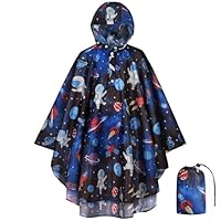 HAGOT Kids Rain Poncho, Reusable Portable Kids Raincoat, Children Rain Cape Rain Resistant Ponchos with Hoods and Buttons, Girls Boys Lightweight Rainwear for School Cycling Camping