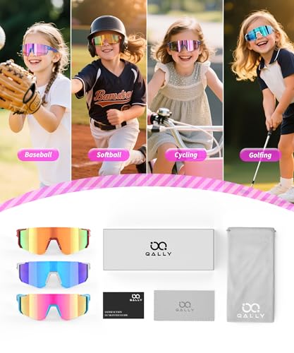 Image of Kids Sunglasses Youth Baseball Softball Sunglasses for Girls Boys Age 4-14 UV Protection Sports Kids 3 Pack