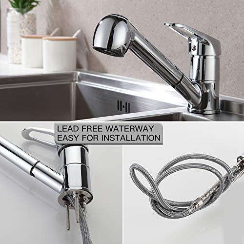 Auralum Einhebel Küchenarmatur mit 2 Strahlarten Geschirrbrause Wasserhahn Küche ausziehbar Spültischarmatur Armatur mit 360° schwenkbar Chrom Einhandmischer Mischbatterie für Küche - Image 4