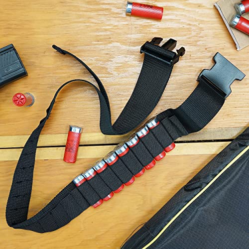 Shotgun Shell Ammo Belt, Black - Boomstick - Nylon Adjustable Bullet Holder, Holds 25 Rounds Boom-10013 #TOP3