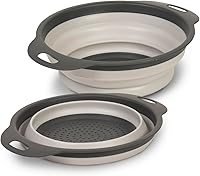 Glad Collapsible Colander Strainer 2L - Foldable Pasta Drainer for Sink, Fruits, Veggies - Space-Saving Grey Plastic Kitchen Basket