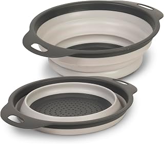 Glad Collapsible Colander Strainer 2L - Foldable Pasta Drainer for Sink, Fruits, Veggies - Space-Saving Grey Plastic Kitchen Basket