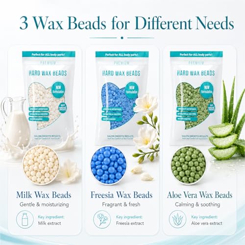 Image of Waxing Kit for Hair Removal - Beginner Friendly Wax Warmer with 6 Bags Hard Wax Beans Freesia & Milk & Aloe, Ideal for Body, Bikini, face, Home Salon Use - Country Style