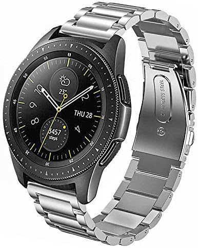 Galaxy Watch 42mm Bands, Compatible with Samsung Watch Band 42mm, for Galaxy Watch 42mm Bands Width 20mm Watch Bands Genuine Leather Men Women Straps (Silver+metal)