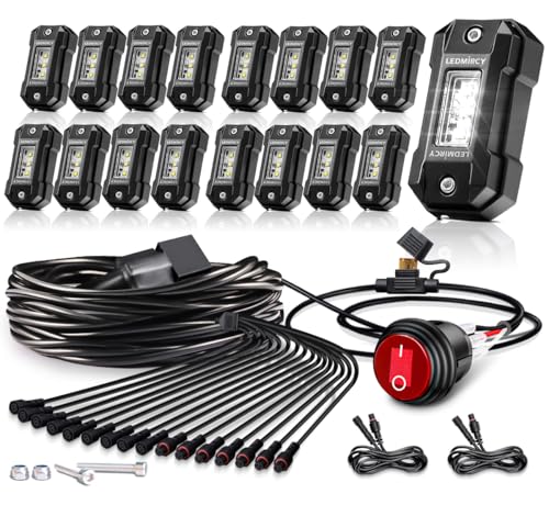 LEDMIRCY �z���C�g���b�N���C�g�L�b�g�AR4 �s���A�z���C�g LED ���b�N���C�g 16�� �g�O���X�C�b�`�t�� �z���n�[�l�X Luces Para Carro �g���b�N �I�t���[�h ATV UTV �A���_�[�O���[���C�g �n�C�p���[ IP68 �h��