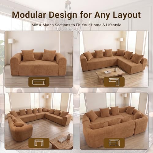 Image of Claiks 106 inch Cloud Boneless Couch, Left Chaise Sofa, Brown