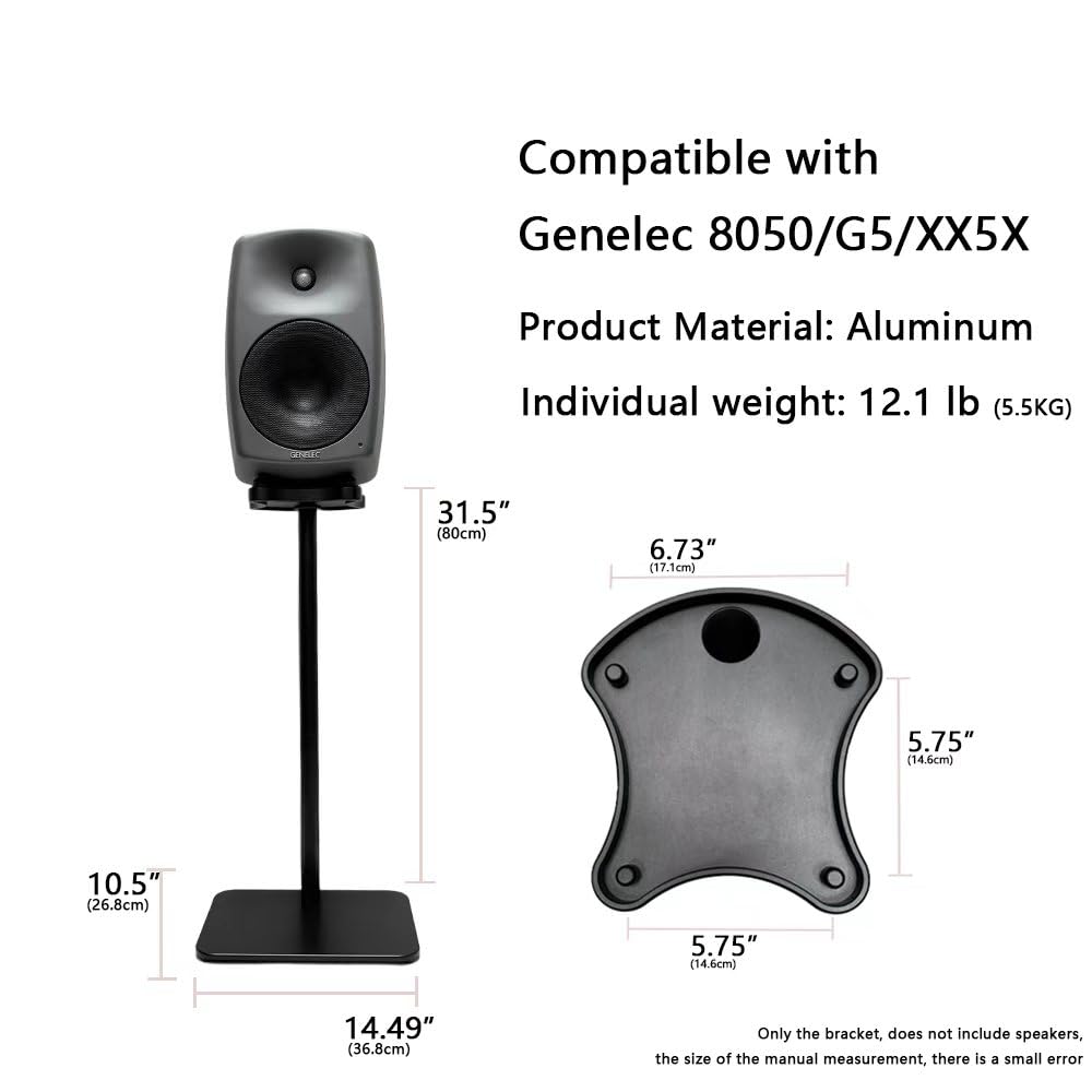 Lautsprecherständer für Genelec 8050/G5/ G Five/ 8351 & XX5X Serie Studiomonitore,Aluminiumlegierung,Kabelführung,einfache Montage (8050/G5/ G Five/ 8351 & XX5X Schwarz Paar)