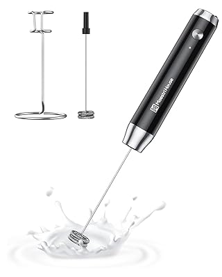 Maestri House Rechargeable Milk Frother with Stand, LunaFro Handheld Electric Foam Maker Waterproof Detachable Stainless Steel Whisk Drink Mixer Foamer for Lattes, Cappuccino
