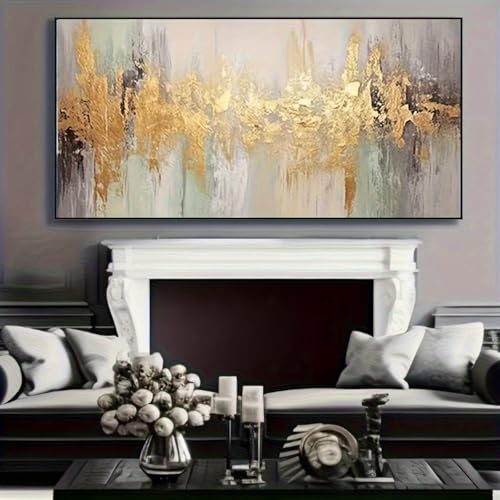 Tableau à l'huile moderne abstrait encadré 75x150cm pour grand mur