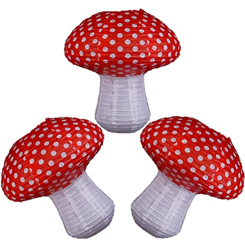 LUOZZY 3 Pcs Mushroom Lanterns 3D Paper Mushroom Hanging Ornament for Forest Jungle Wonderland Theme Birthday Party Decor