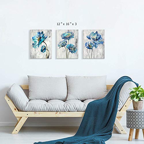 Artistic Path Abstract Floral Artwork Flower Picture: Teal Splash Painting On Canvas Art For Wall (Overall 36" W X 16" H, Multi-Sized) #TOP1